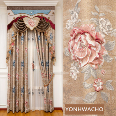 Custom Italy high precision jacquard coffee cloth blackout curtain valance C1619