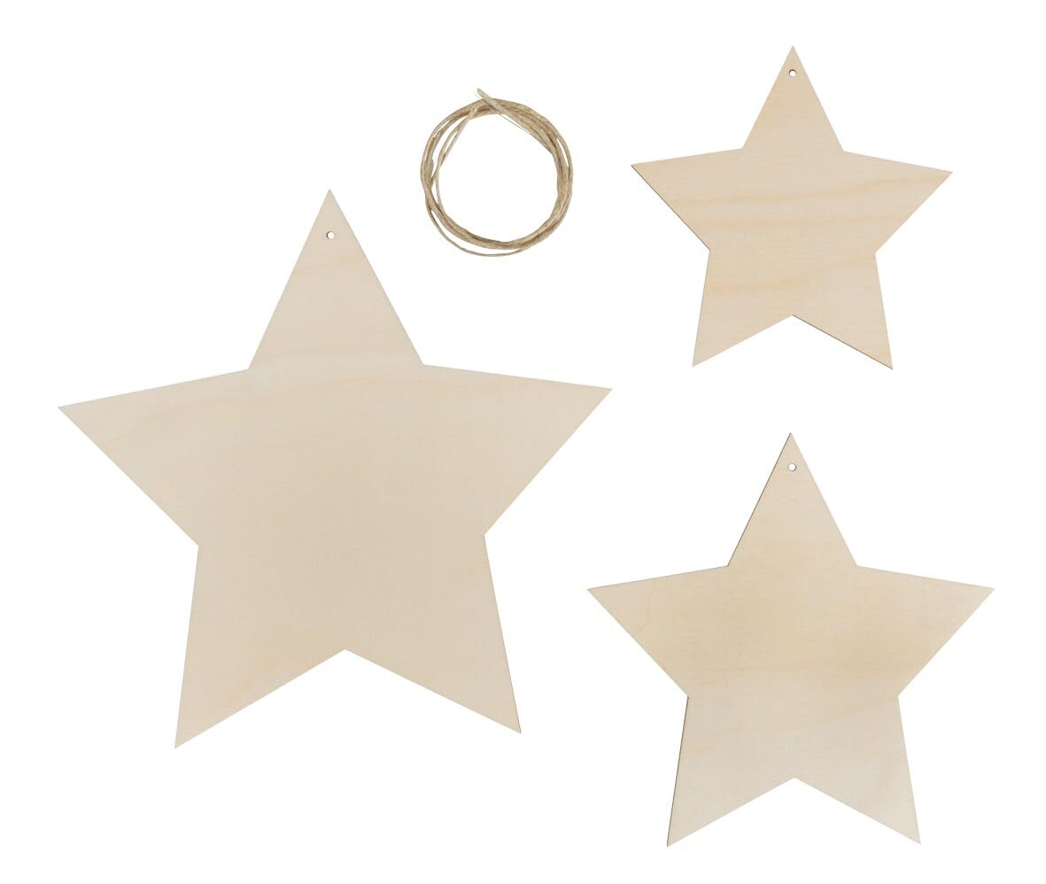 Rayher Set of Three Wood Stars for Crafting and Home Décor, Wood Star Hanging Or