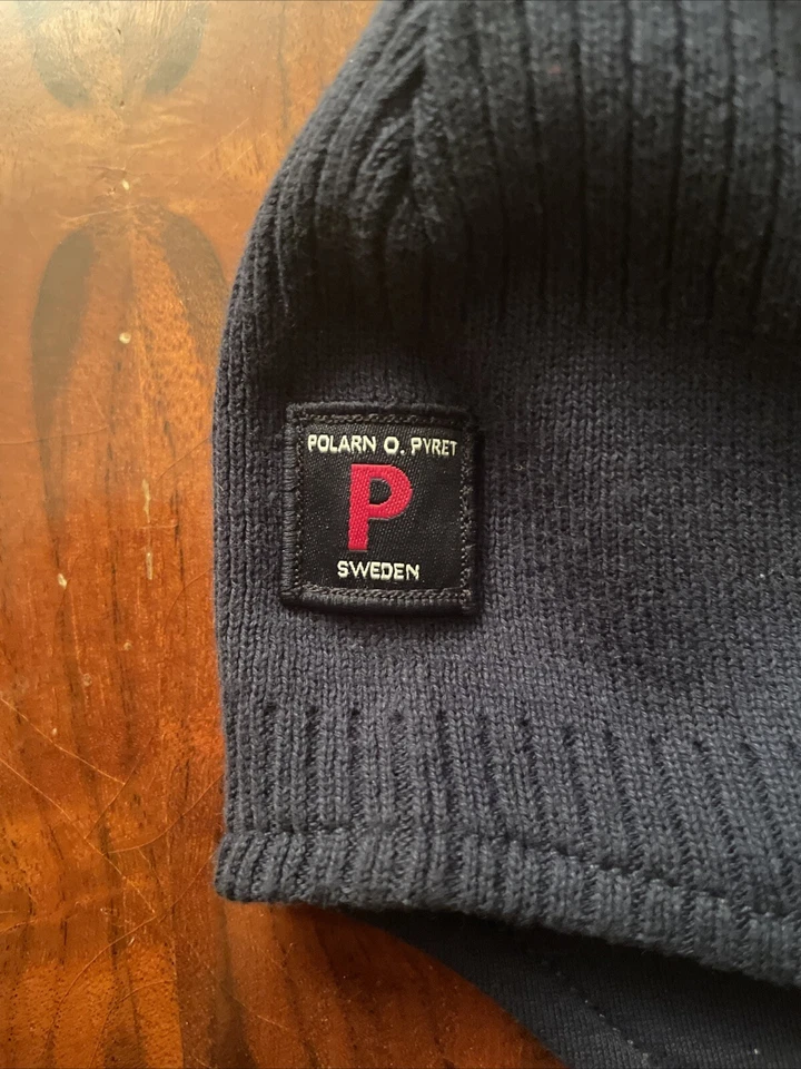 NWT Polarn O. Pyret Sweden Baby Cotton Winter Hat w Ear Flaps & Ties NavyBlue Foto 2 de 4
