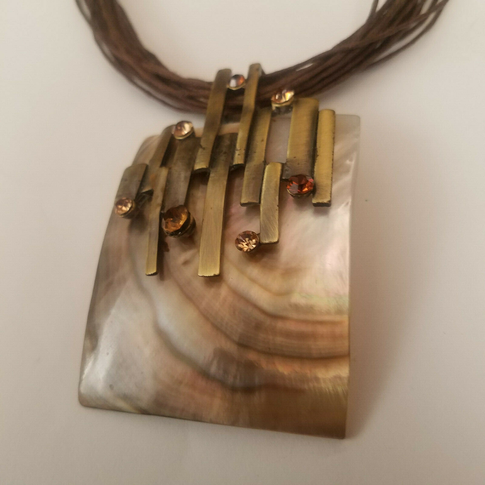 Abalone Statement Necklace Multi-Strand Brown Amb… - image 3