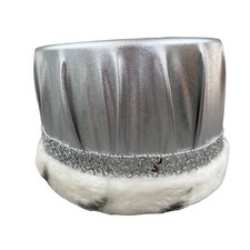 Royalty Silver Satin Crown Sequin Faux White Fur Trim Prom Court Costume