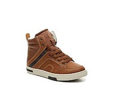 New-Steve Madden-Size 4 Boys' High Top Sneakers Shoes - Cognac Brown-Laceup