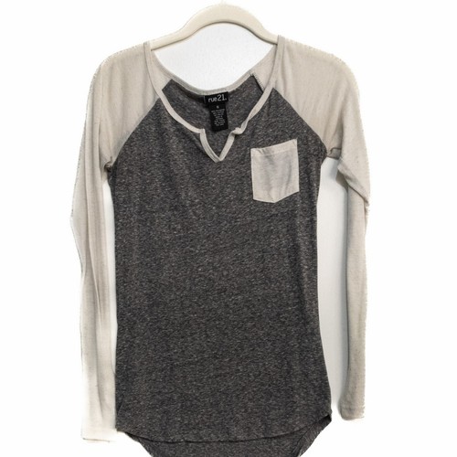 Rue 21 Girls Gray White Sweatshirt Long Sleeve Split Neck Colorblock Size S - Picture 2 of 7