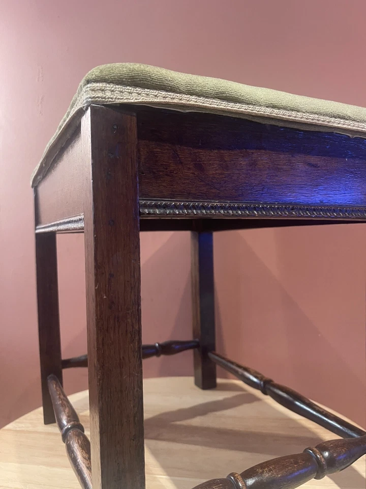 Liberty Style Edwardian Oak Stool Upholstered Seat W45cm x D34cm x H42cm - Image 4 of 4