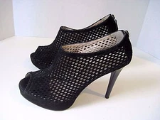 Gastone Lucioli Black Suede Peep Toe Perforated Platform Booties Size 39 1/2