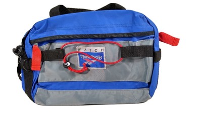 Vintage REEBOK Soft Sided Fanny Pack Hiking Gym Bag  Athletic Bag, Blue & Gray