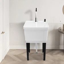 Commercial Utility Sink Laundry Tub Freestanding w/ Drain and Faucet for Garage