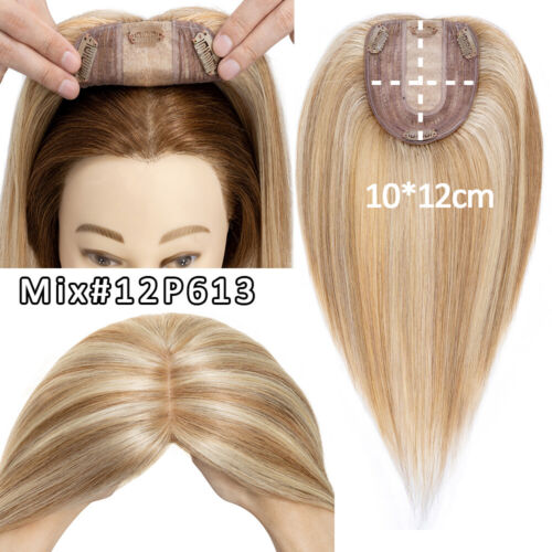 CLEARANCE 100% Remy Human Hair Topper Women Toupee Hairpiece Clip In Silk Base - Picture 34 of 56