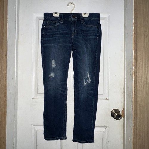 Ana Skinny Boyfriend Crop Distressed Jeans Womens 4 Blue Mid Rise Cotton Blend
