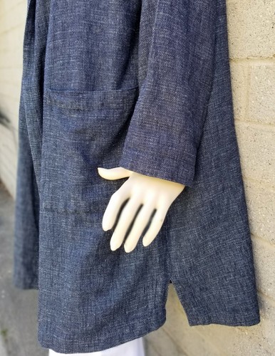 EILEEN FISHER sz L open front hemp cotton coat jacket duster 38" L - Picture 4 of 9