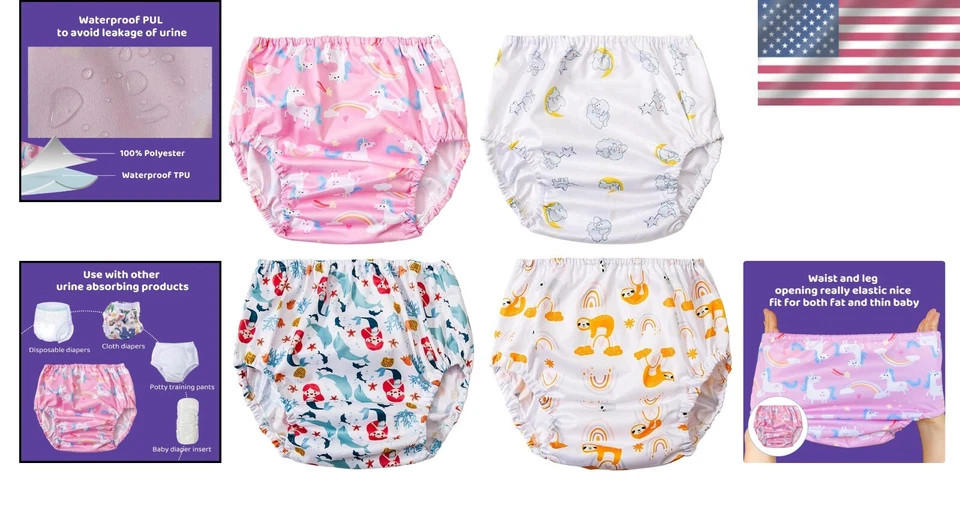 Cuteness Meets Convenience - Capas de fraldas impermeáveis para meninas tamanho 5T (4 peças) - Imagem 2 de 4