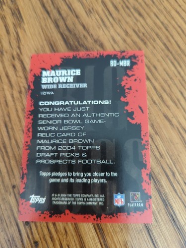 2004 Topps Draft Picks - MAURICE BROWN - College Game Used Jersey IOWA HAWKEYES - Bild 4 von 4