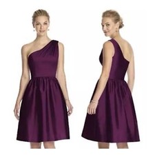 Alfred Sung Purple One Shoulder Dress D530 Peau De Soie Italian Plum 0
