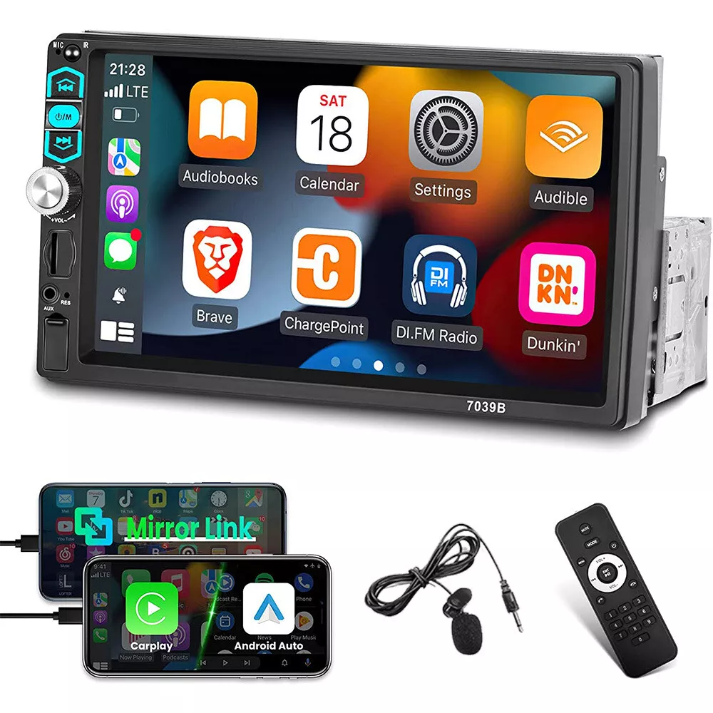 Car Radio Stereo 1 DIN With Apple CarPlay Android Auto USB Bluetooth  Touchscreen