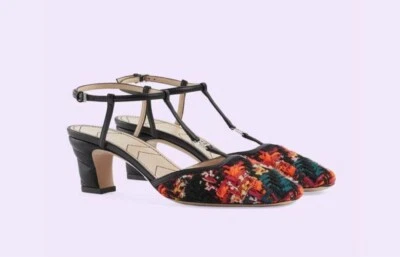 GUCCI Sandales Mules À Talon En Tweed Avec Logo GG Taille EU 35 - Photo 1/4
