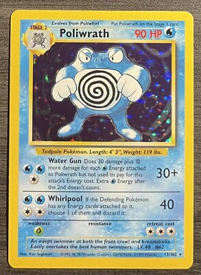 Poliwrath 13/102 Holo Rare - Pokemon Base Set - Vintage WOTC - NM