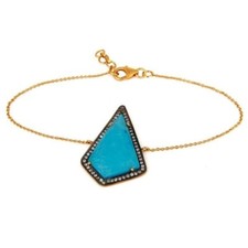 Jewelry Natural Turquoise CZ 14K Gold Plated Sterling Silver Bracelet Gemstone
