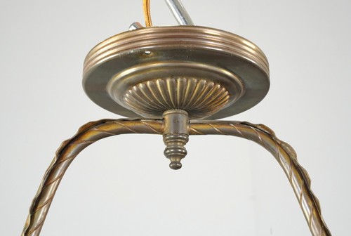 Antike französische Pendelleuchte aus Bronze & geätztem Glas - Bild 13 von 14