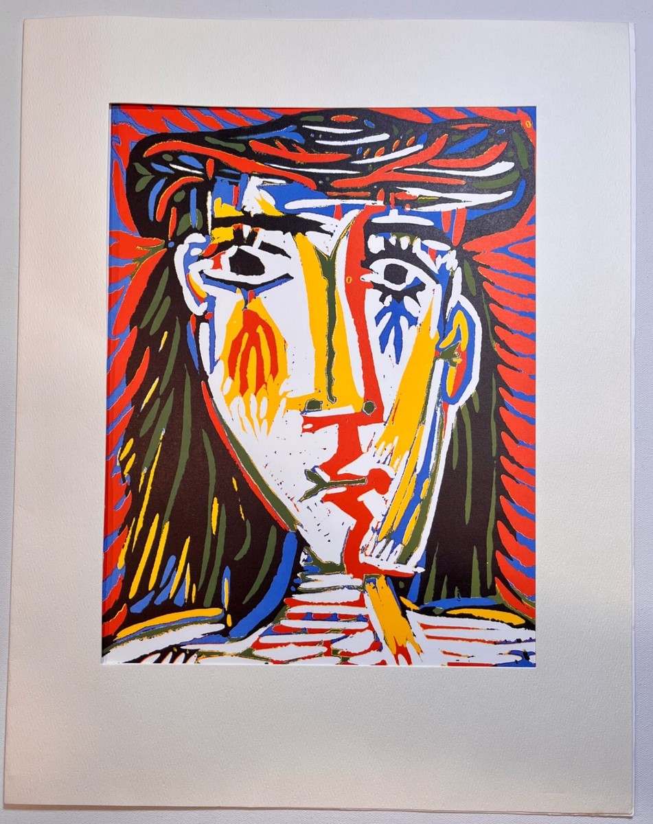 ピカソ(PICASSO)【小さな丸い帽子の女】、高級画集画、状態良好 ☆大人気商品☆ ピカソ(PICASSO)【小さな丸い帽子の女】、高級