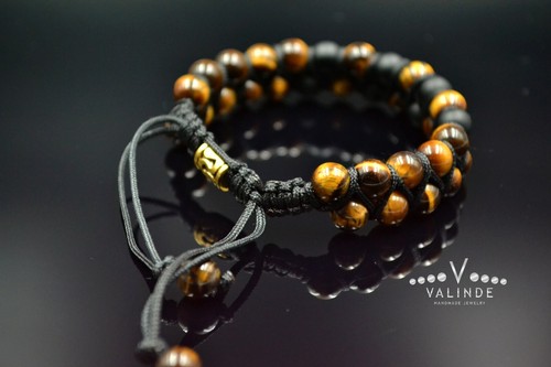 Herren Doppel Armband Edelstein Tigerauge Onyx Bracelet Naturstein Armreif - 第 8/11 張圖片