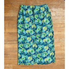 Vintage Floral Maxi Skirt Size Medium 29" Waist 90s Long Crepe Skirt Blue/Green