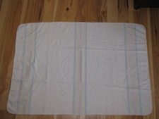 VINTAGE HOSPITAL BABY BLANKET WHITE BLUE PINK YELLOW STRIPE COTTON FLANNEL