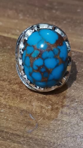 Natural blue Egyptian turquoise Spiderweb matrix Handmade silver ring Setting - Picture 4 of 22