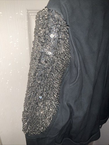 ZARA L Black Biker-Style Leather Jacket With Embellished Shoulder 6098/002 BNWT - Picture 15 of 22