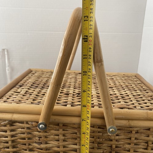 Vintage Picnic Hamper Basket (Empty) Wicker Basket Double Wooden Handles - Picture 9 of 11