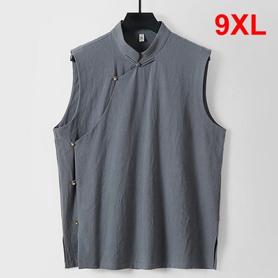 Chinese Traditional Style Vests Men Linen Vests Plus Size 9XL Fashion Casual Sol