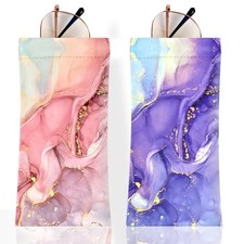 2Pcs Sunglass Eyeglass Glasses Case Soft PU Leather with Marble Texture