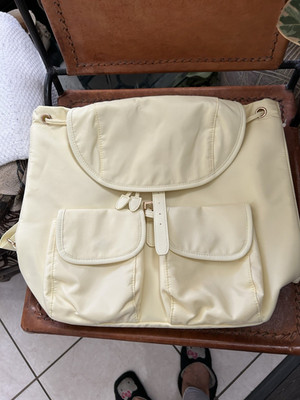 Year of Ours Cream Drawstring Backpack Buckle Accent Gold Hardware Pockets