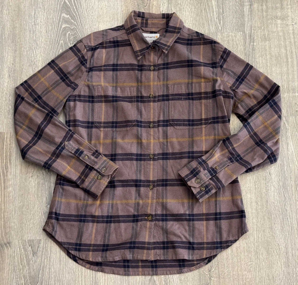 Carhartt Button-Up Plaid Flannel Purple Work Outdoor Shirt Women’s Medium
