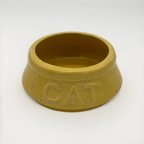 Vintage Art Pottery Cat Bowl Yellow Glaze Ceramic McCoy Ohio Sloped Side Round