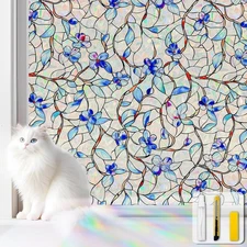 Window Privacy Film Stained Glass Decorative Static 17.5*78.5, Blue&green 
