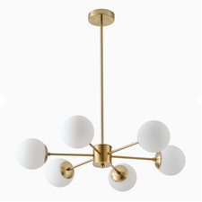 Lampadario da Soffitto Moderno 6 Sfere Oro Vetro Opalino Design IP20 Attacco E27