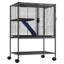 Uimoso 34" Metal Small Animal Cage 2-Tier Rolling Ferret Cage with Tray A Ramp