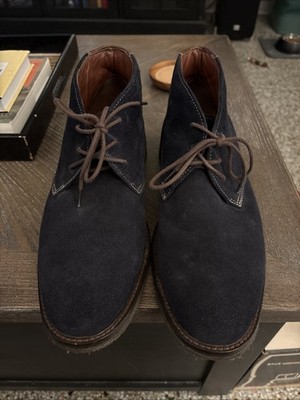 Johnston & Murphy Mens Chukka Boots 25-1877 Sz 9M Blue Suede Crepe Sole Lace Up
