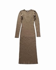 Michael Kors Gold Metallic Ribbed Bodycon Midi Dress XS Holiday Party Cocktail
