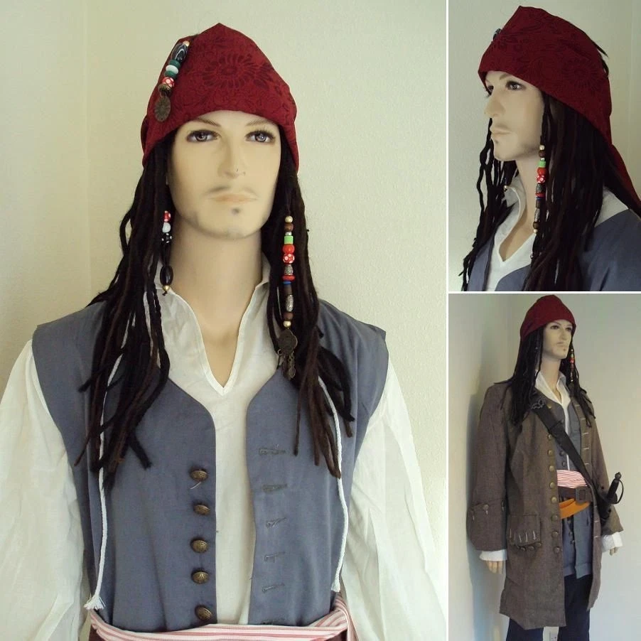 Pirate Capt. Jack Sparrows Complete Wig Set. Costume Theatre Re-enactment & LARP - Picture 1 of 1