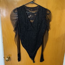 Black Lace Sheer Sleeved Medium Bodysuit