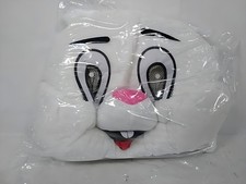 Adult White Easter Bunny Full-Body Mascot Costume with Aqua Blue Vest and Pink