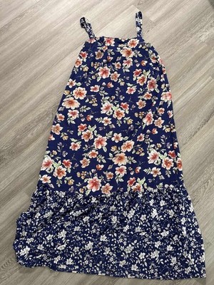 Studio B by Bobeau 1X Blue Floral Sleeveless Maxi Dress