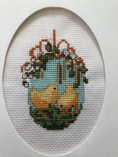 COMPLETED FINISHED CROSS STITCH CARD “PRETTY EASTER EGG”