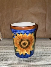 SUNFLOWER  UTENSILS HOLDER by Cypress Home Kitchen Crock  6”h