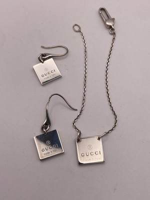 Gucci Sterling Silver Trademark Square Bracelet / Earring set PRELOVED! D21