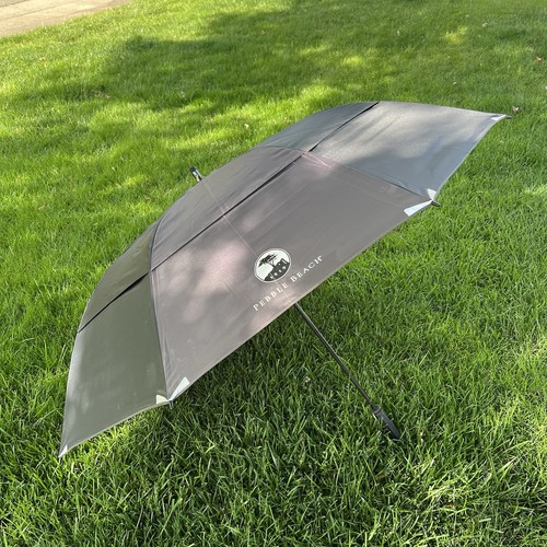 Pebble Beach Black/Gray 62" Double Canopy Fiberglass Auto Jumbo Golf Umbrella