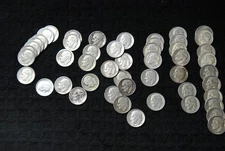 ROOSEVELT 90% SILVER DIMES FULL ROLL W/ DATES 1950-1964 P,D,S 50 US Coins