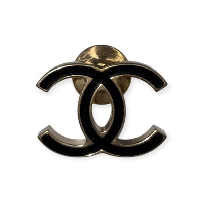 Chanel CC Logo Brooch – Gold Tone & Black Enamel with Box + COA | eBay