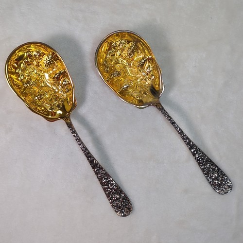 2 GODINGER Erdbeere Repousse Löffel Neiman Marcus Gold gewaschen & versilbert - Bild 2 von 12